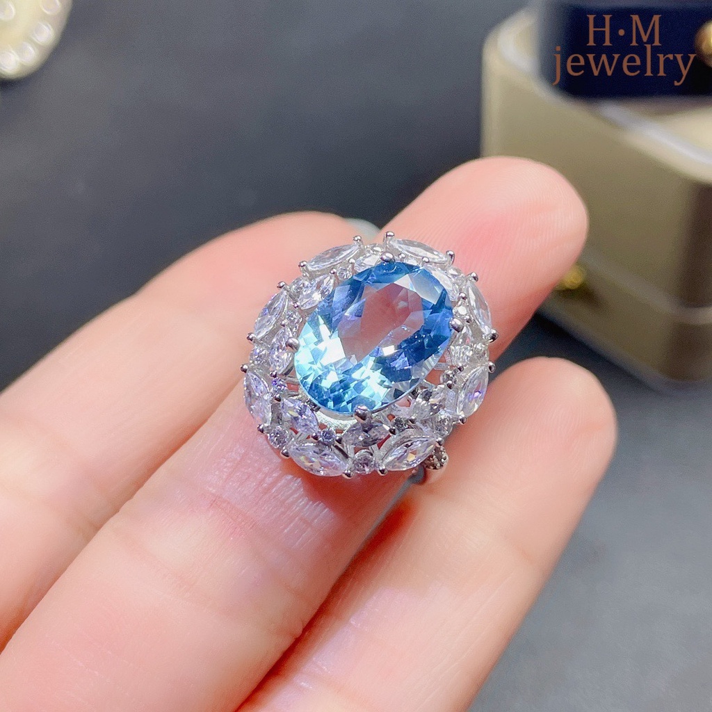 Cincin Sterling Silver 925 Dengan Batu Topaz Biru Natural Untuk Wanita