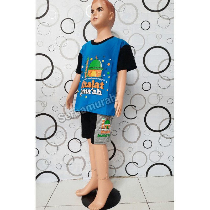 sedang tren setelan kaos anak motif masjid 1-7 tahun
