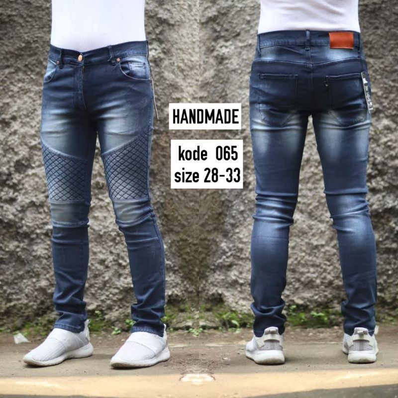 CELANA JEANS PRIA BIKERS  PREMIUM BIRU ABU HITAM PUTIH BLIT NAVY PUTIH
