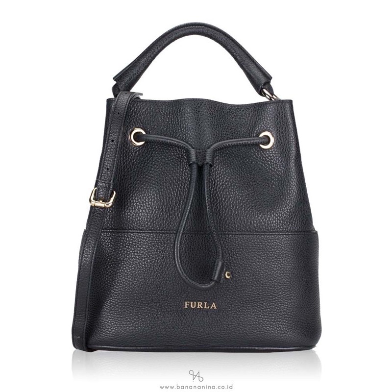 Preloved Tas Furla Brooklyn Leather Bucket Bag Onyx