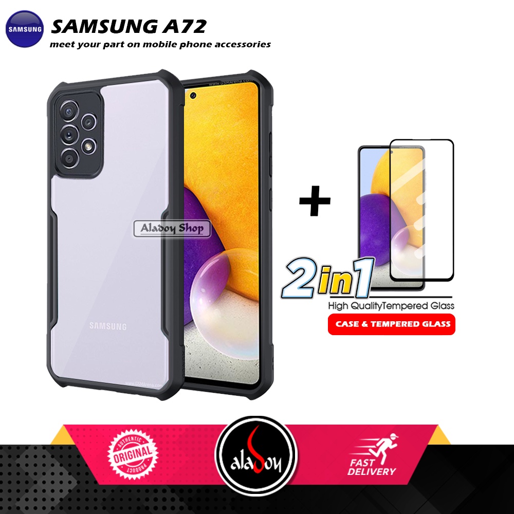 PAKET 2 IN 1 Case Samsung A72 Armor Fusion Transparent Prmium Casing Free Tempered Glass