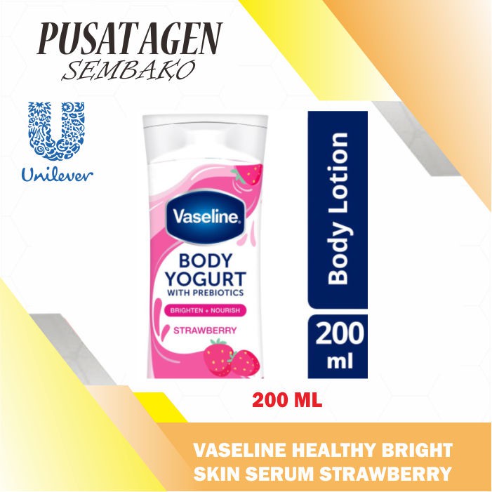 VASELINE HEALTHY BRIGHT HAND BODY LOTION YOGURT SKIN SERUM STRAWBERRY 200 ML GLOW 200ML STROBERY