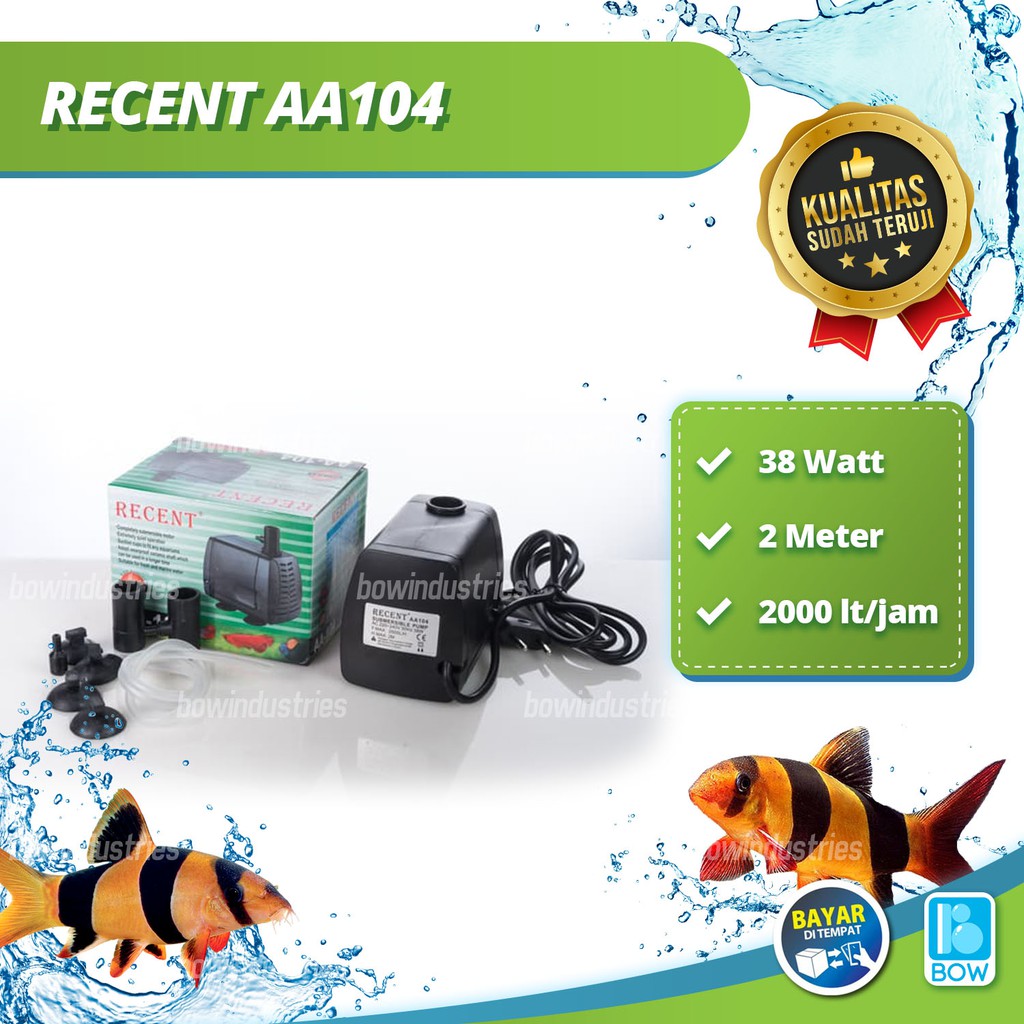 Pompa Celup Kolam Ikan Aquarium Aquscape RECENT AA 104 AA104 38 Watt 2 Meter