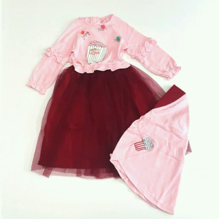 Baju dres Muslim Gamis Anak Perempuan pink maroon bayi 1 2 tahun dress