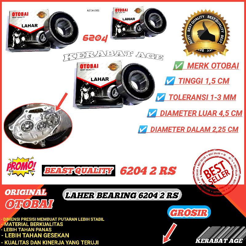 Bearing Bering Klaher Laher 6204 2RS Gardan Roda belakang Original OTOBAI