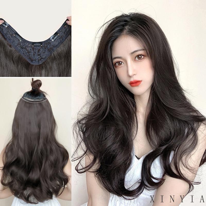 Wig Rambut Panjang Keriting Gelombang Besar Bentuk U Model One Piece Untuk Wanita