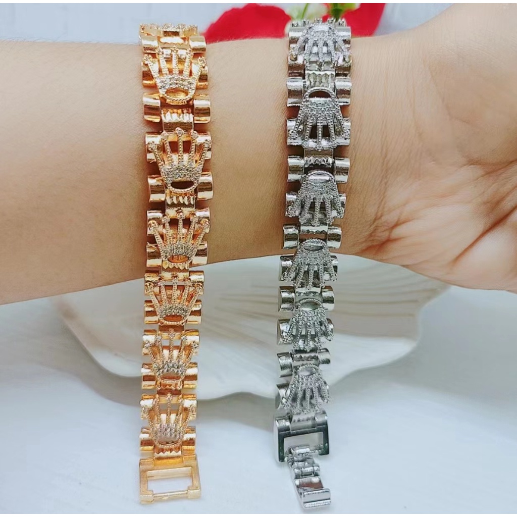 Gelang XL Permata  Lapis Emas 18k Full Perhisan Fashion A/B 9(lebar 12mm)