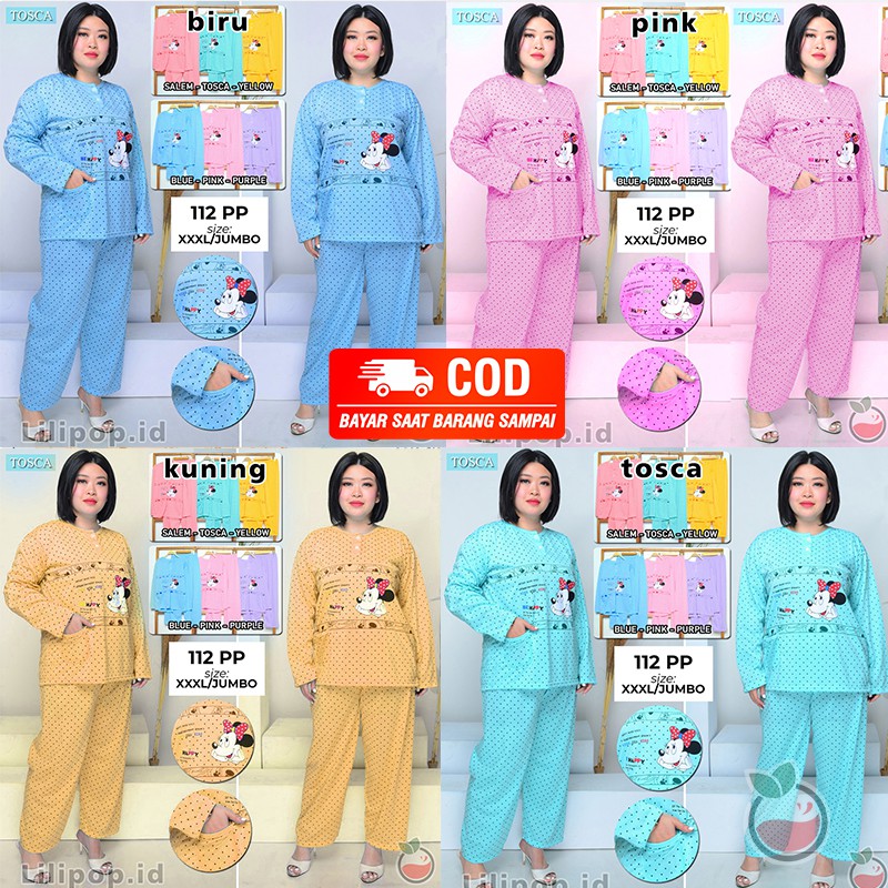 Baju Tidur Jumbo Wanita PP XXXL Ld 120 Lengan Panjang Baby Doll Bahan Kaos Bigsize Murah