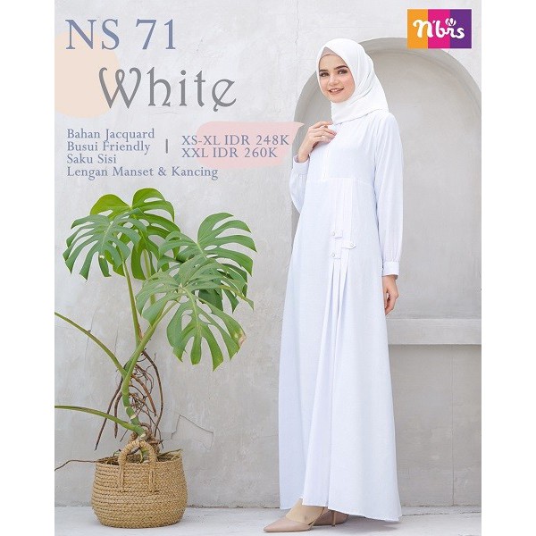 Gamis Dewasa Nibras NS 071 Putih / Baju Gamis Nibras Syari Wanita Polos Murah Terbaru 2020_white_M