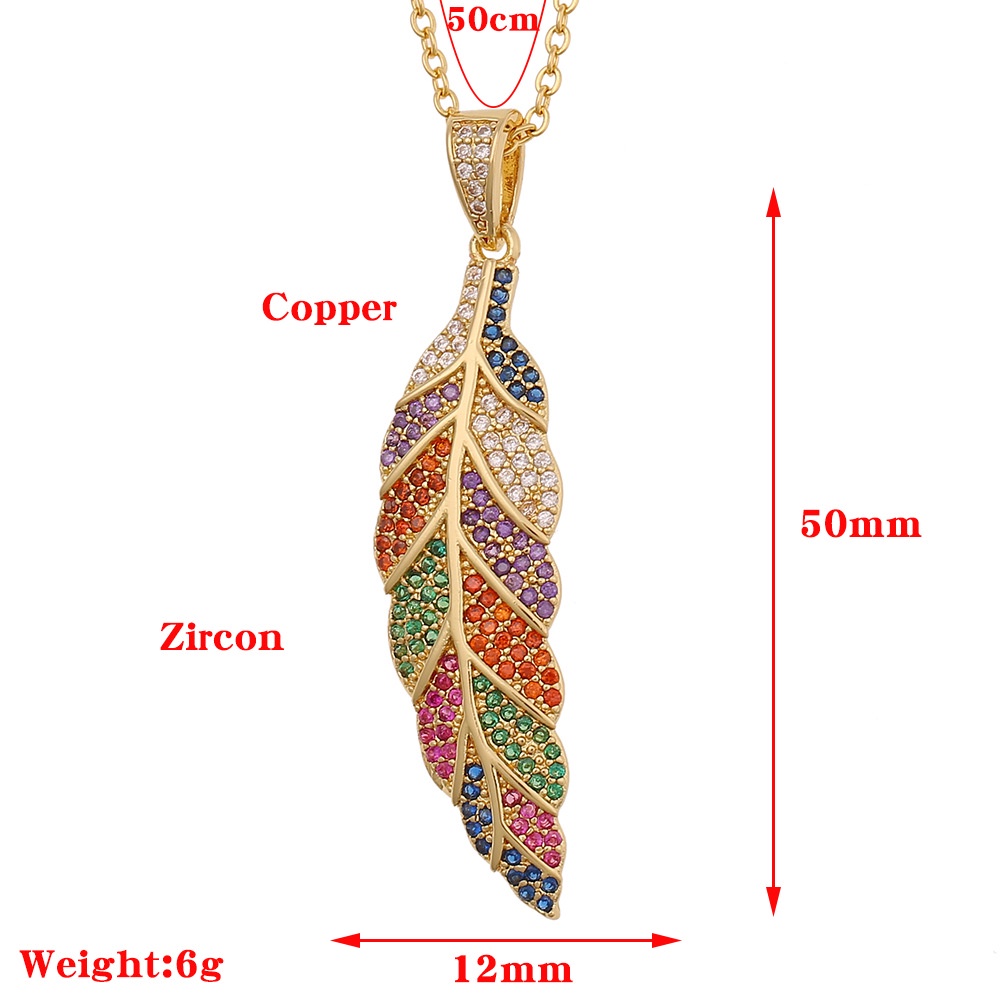 Ornamen aksesoris tembaga warna zircon owl bulu liontin kreatif daun kalung untuk wanita