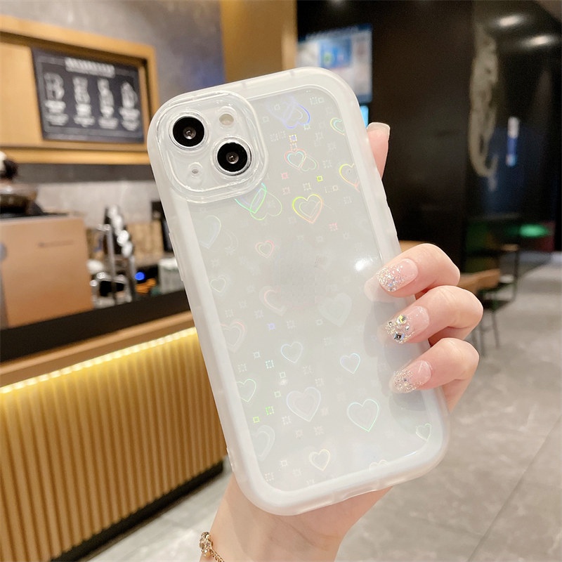 Phone Case Clear Laser Glitter Shining For iPhone 13 11 12 Pro Max XR X XS Max 7 8 Plus Bumper Cover Soft Love Heart Holographic