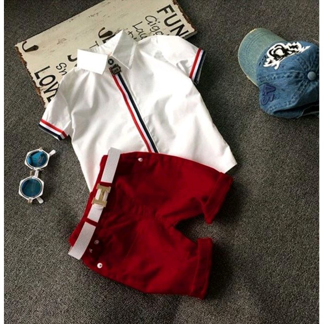 KONOKO Kemeja Plus Celana Pendek Anak - V-2AB-SET-SANTO-KID