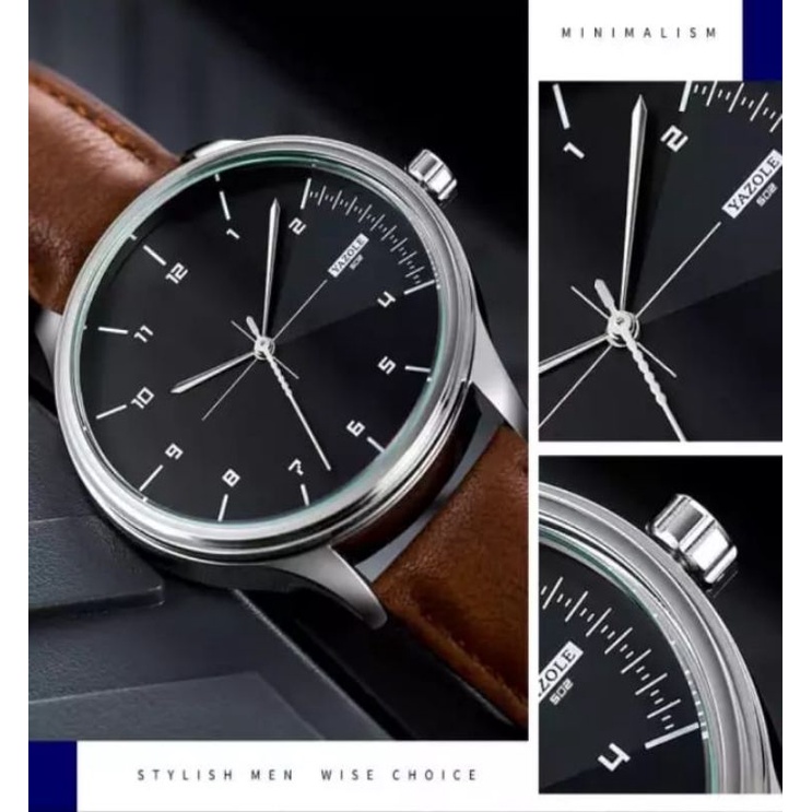 Yazole 502 Original jam pria Mewah original jam tangan kulit Pria ori anti air (jam + box + batre)