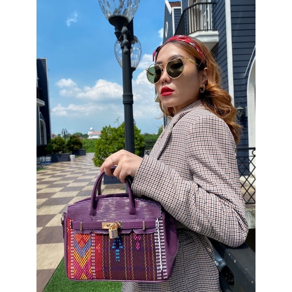 TAS ETNIK ULOS BATAK SONGKET TENUN UNGU 25”