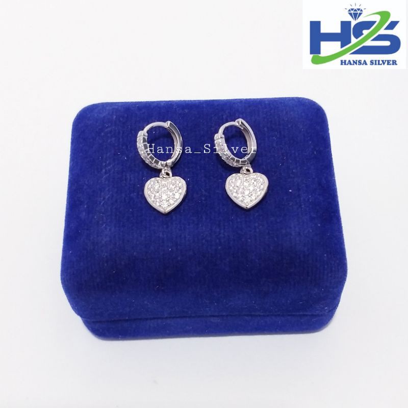 Anting Perak Asli Silver 925 Lapis Emas Putih Model Jepit Agogo Love - Anting Wanita Anti Karat