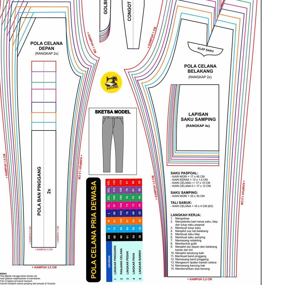 Paling Diminati.. POLA JIPLAK CELANA PANJANG PRIA DEWASA