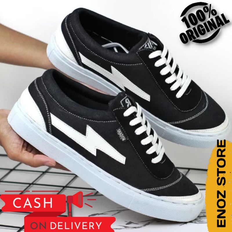 ENOZ X FLASH BLACK - Sepatu sneakers pria original kasual formal kerja kuliah sekolah sapatu cowok keren murah harga terjangkau