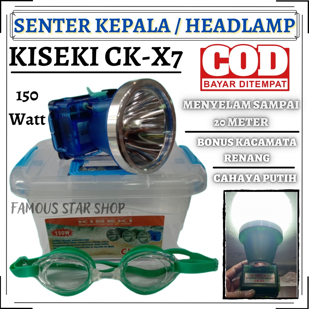 TERBARU!!! KISEKI Senter Kepala Selam 150Watt CK-X7 Bonus Kacamata Renang - Senter Diving 150W Bisa Menyelam Sampai 20 Meter | FMS