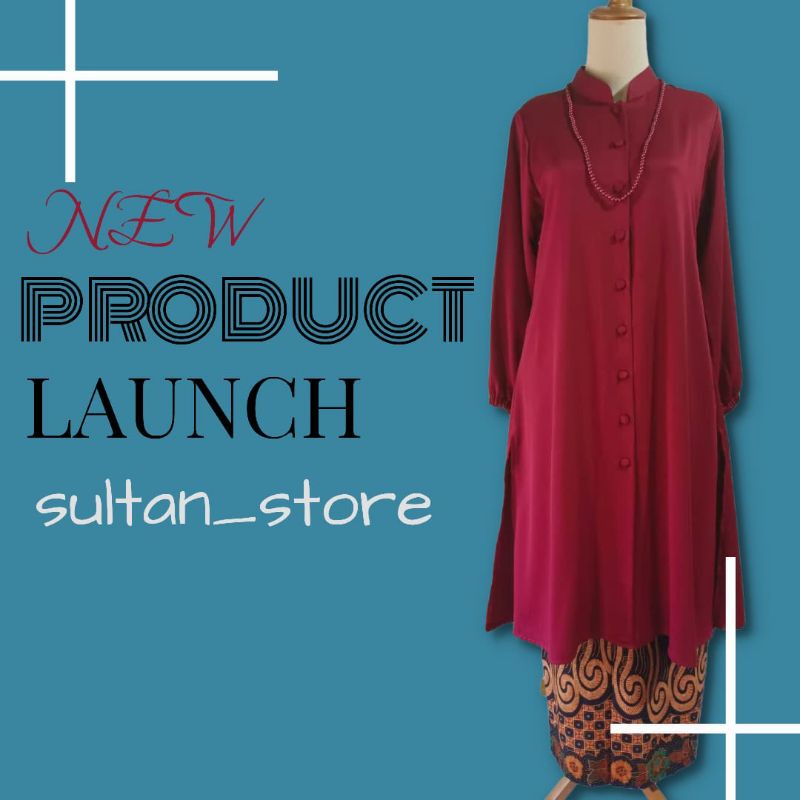 SET LONG TUNIK MODER MAROON & ROK BATIK PRIMIS