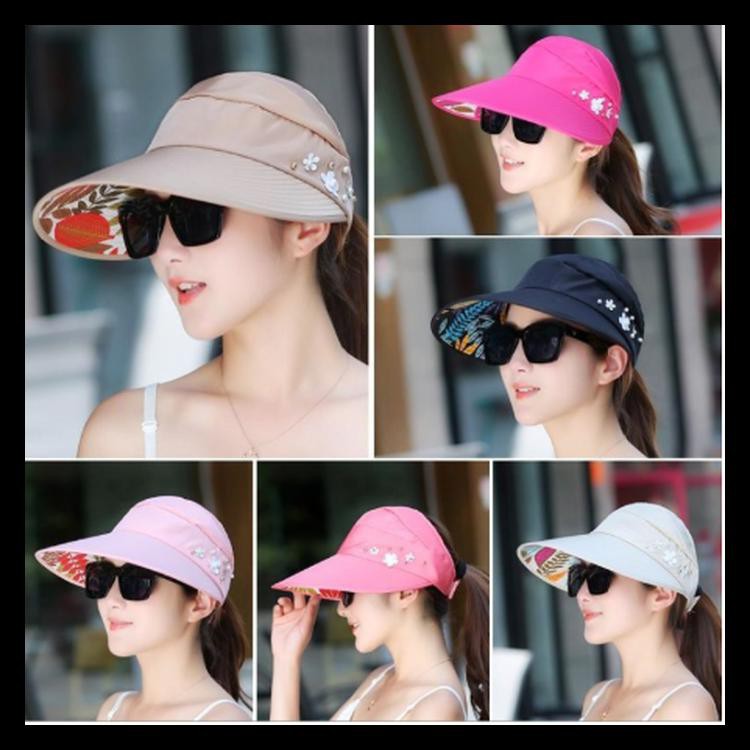 Topi Pantai Golf Lipat Korea Wanita Import Topi Lebar Fashion Wanita - Pink