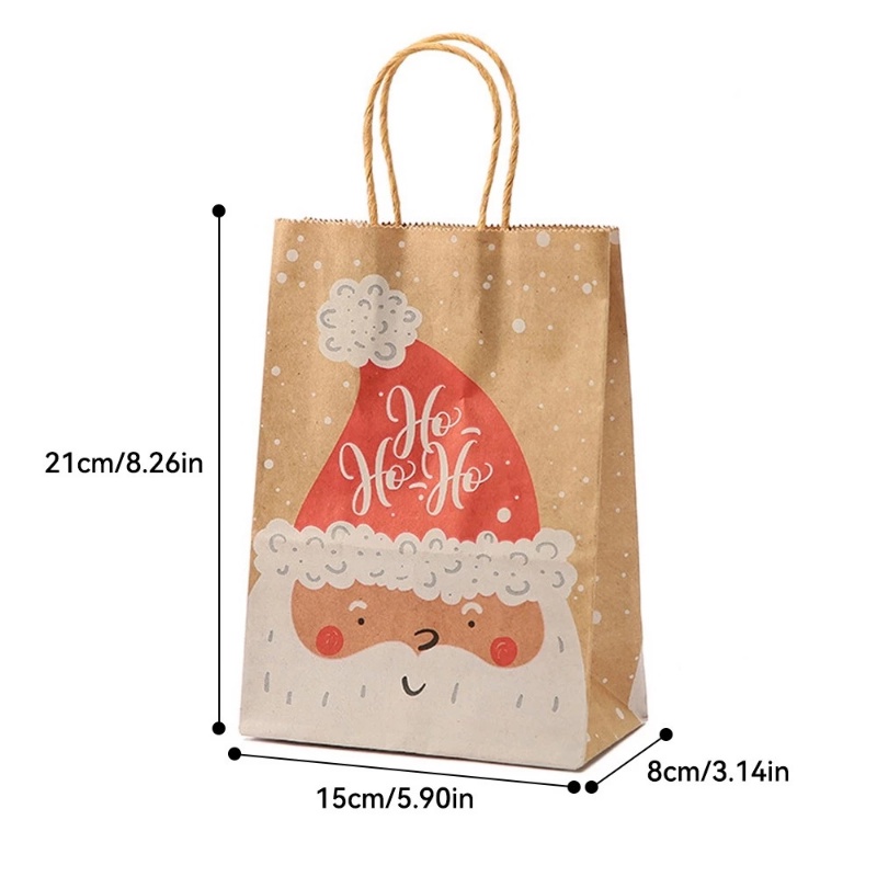 Tas Kertas Kraft Motif Santa Claus Dengan Handle Untuk Hadiah Natal