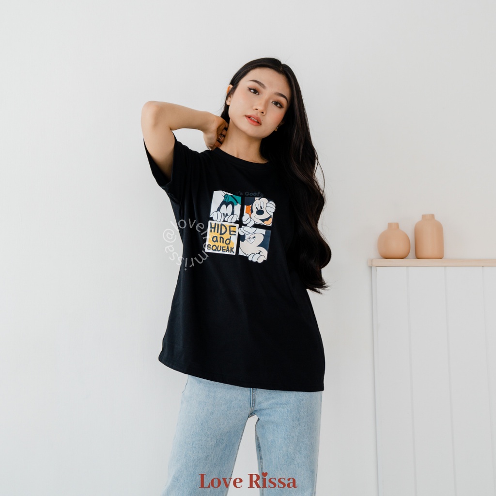 Kaos Tshirt Mickey Goofy Oversized Korean Streetwear Baju Unisex Lengan Pendek Love Rissa