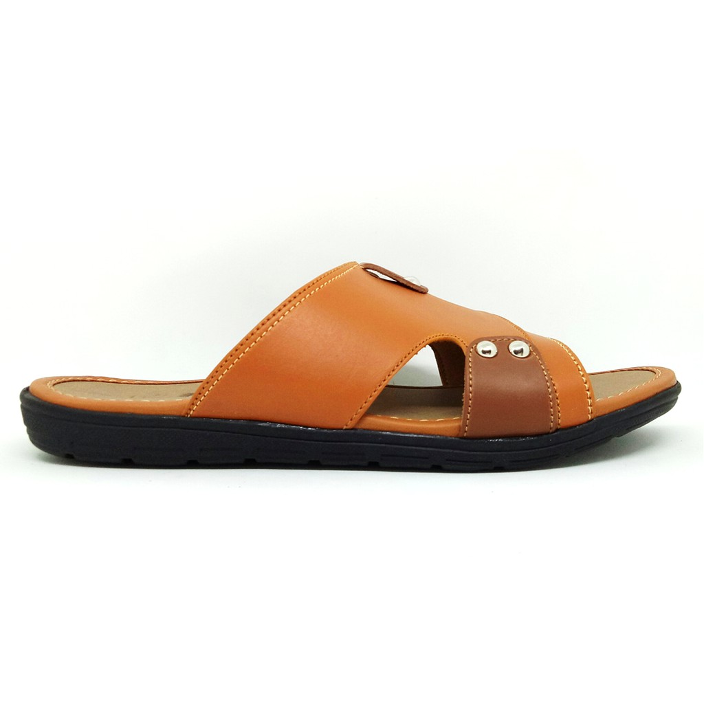 FIURI - Sandal Single Slip On Tan - Sandal Murah Pria - Sandal Casual Pria - Sandal Pria Kulit