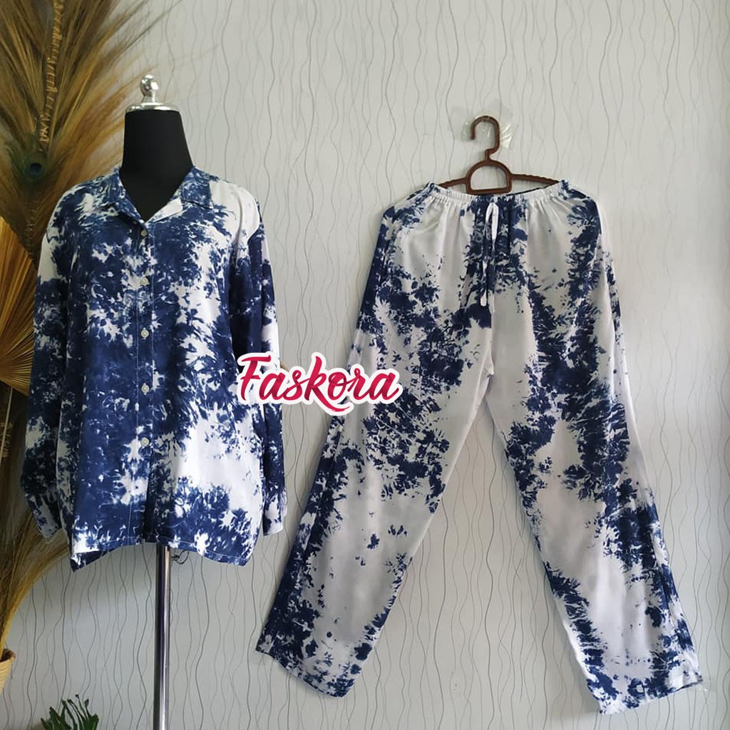 Setelan Tie dye Panjang Wanita Murah / One Set Tie dye Rayon Kekinian / Pajamas Katun Rayon STN01