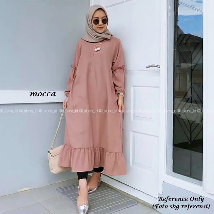 Fashion Wanita: Long Dress Muslim Lengan Panjang dengan Kancing, Warna Polos