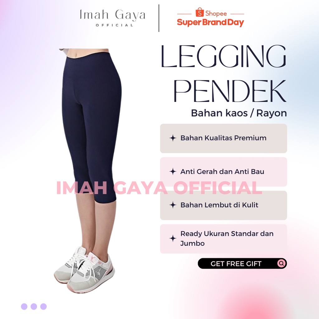 Legging Pendek Rayon Premium Lembut Standar &amp; Jumbo BB 30-85 KG Polos Rayon Legging Rayon Premium