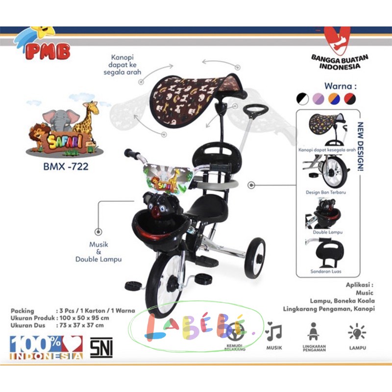 PMB Sepeda BMX 722 Sepeda Anak Roda Tiga Tricycle BMX