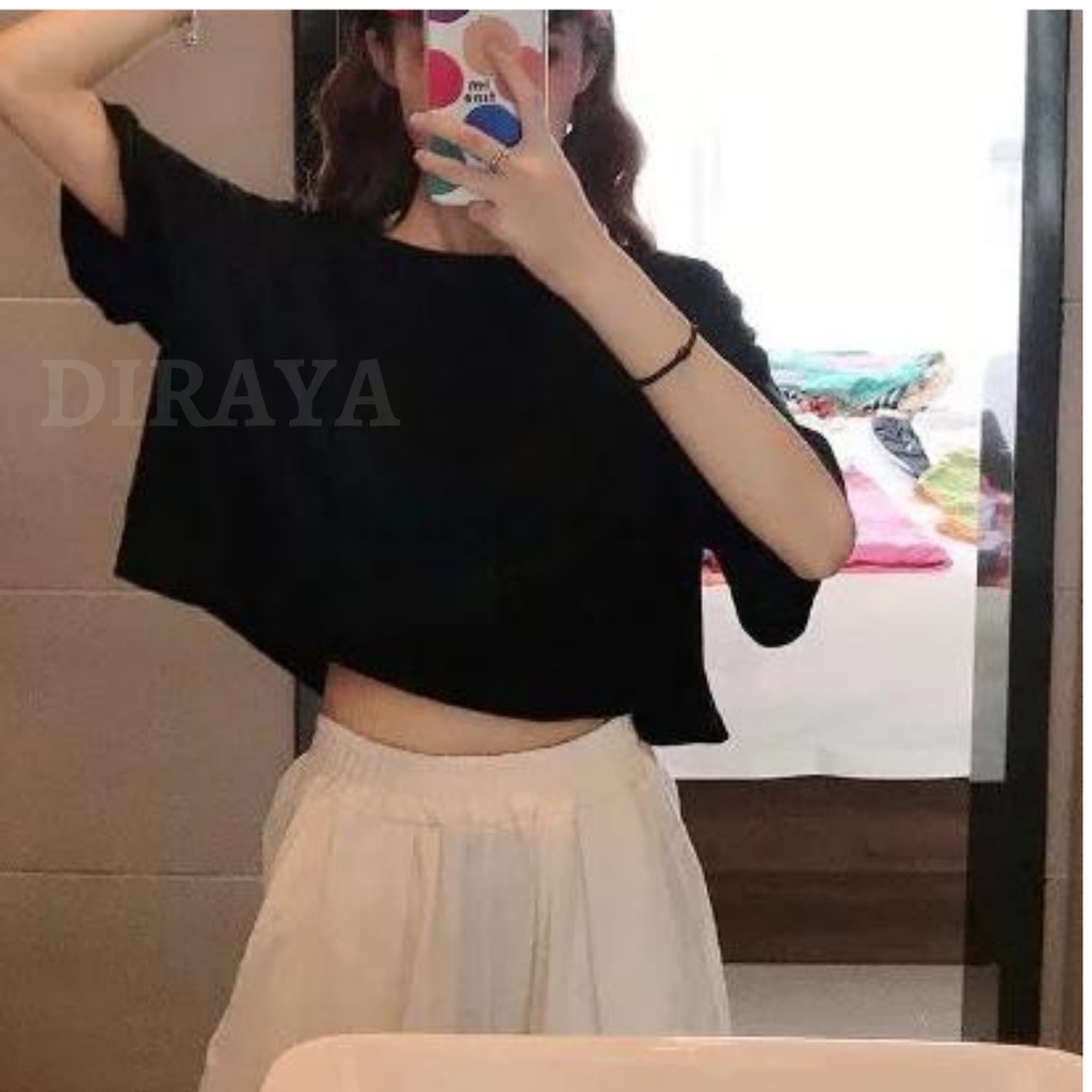 Diraya Kaos Crop Top Oversize Polos Basic Korea Wanita Combed