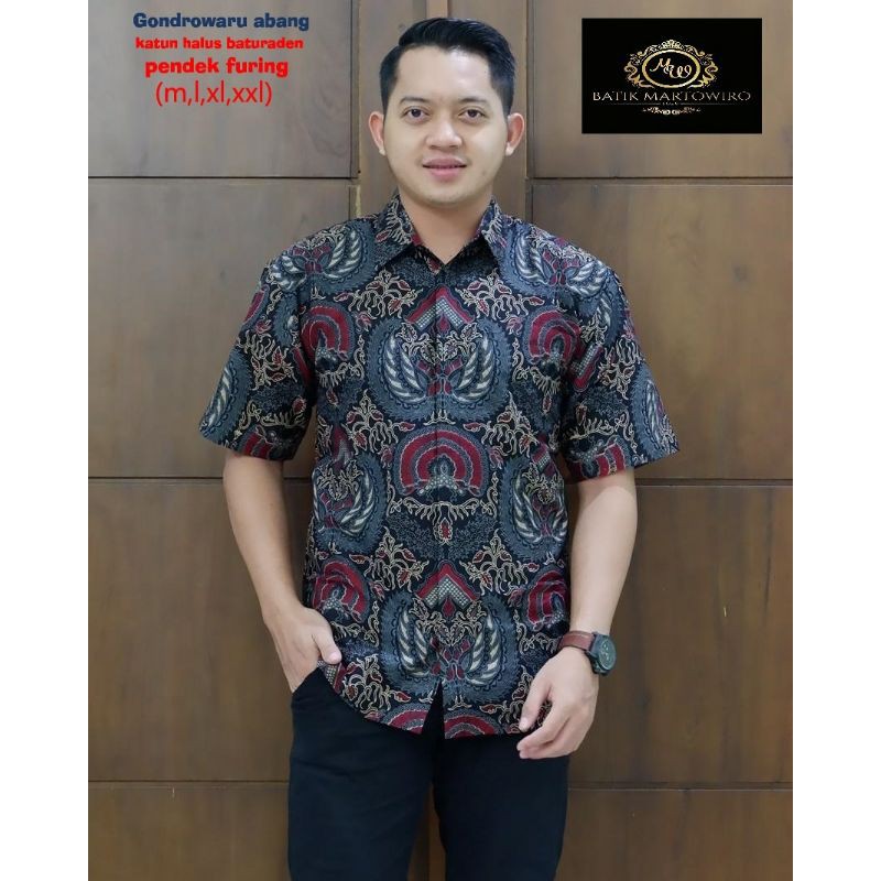 Kemeja Batik Lengan Pendek GONDROWARU ABAMG Batik Lengan Pendek Lapis Furing Bahan Katun Baturaden