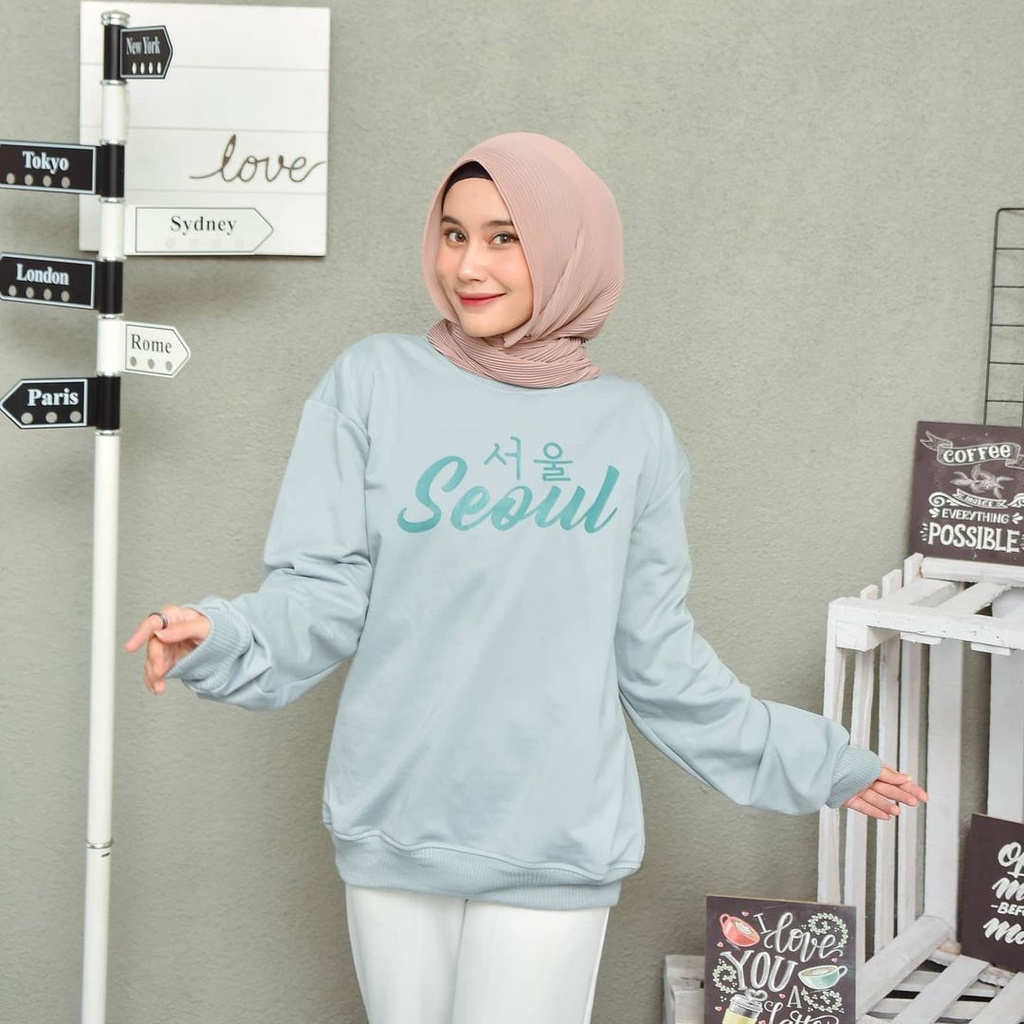 Sweater Korean Style Wanita Kekinian Seoul All Size Fit to L Bahan Fleece