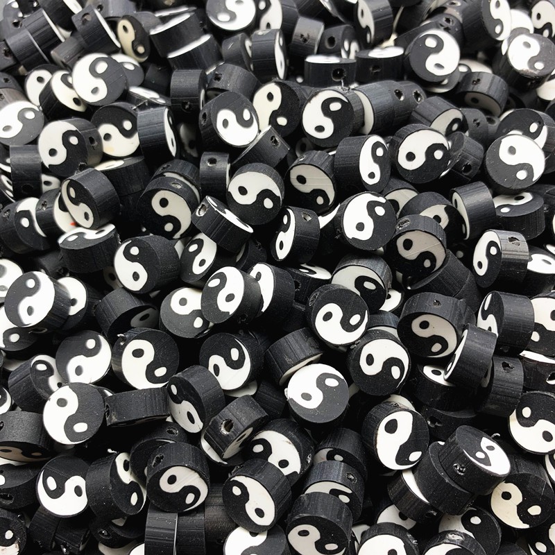 30pcs Manik-Manik Bentuk Yin Yang Fish Tai Chi Bahan Polymer Clay Ukuran 10mm Untuk Gelang