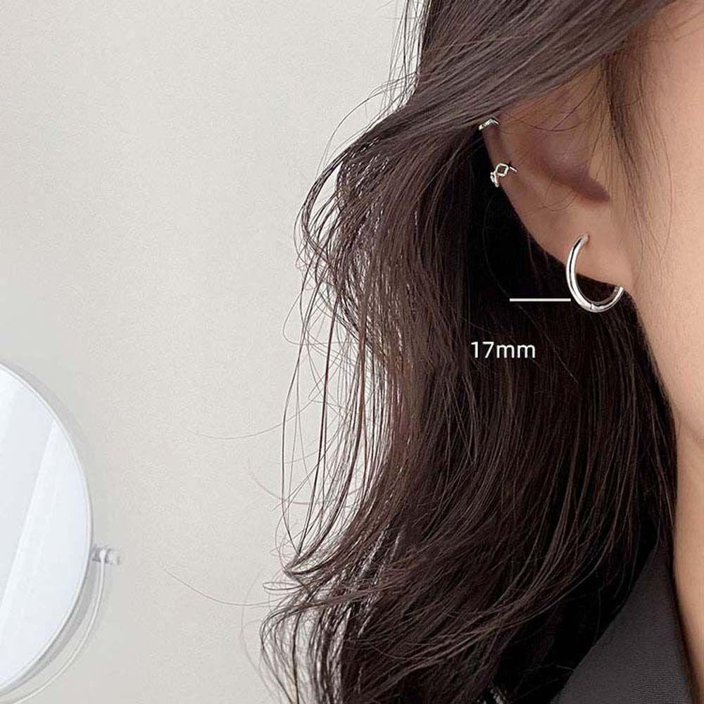 Anting Hoop Agustina Daily Simple Warna Emas Ear Studs Warna Silver Bahan Metal Minimal Gaya Korea
