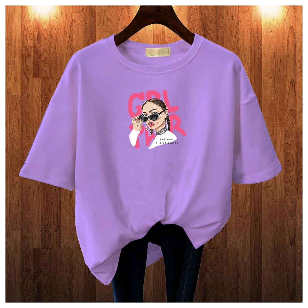 CALVIERO SHOP - BAJU KAOS ATASAN WANITA PRINT GIRL POWER BELIEVE LOGO GALAXY PRINT