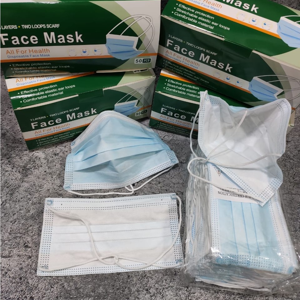 HIJAB DISPO - MASKER 3PLY MURAH HIJAB HEADLOOP DISPOSABLE FACEMASK ISI 50