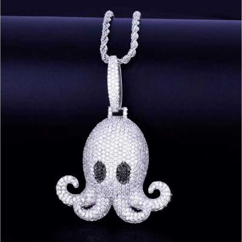 Kalung Rantai Liontin Gurita Aksen Zircon Gaya Hip Hop Untuk Unisex / Pria / Wanita