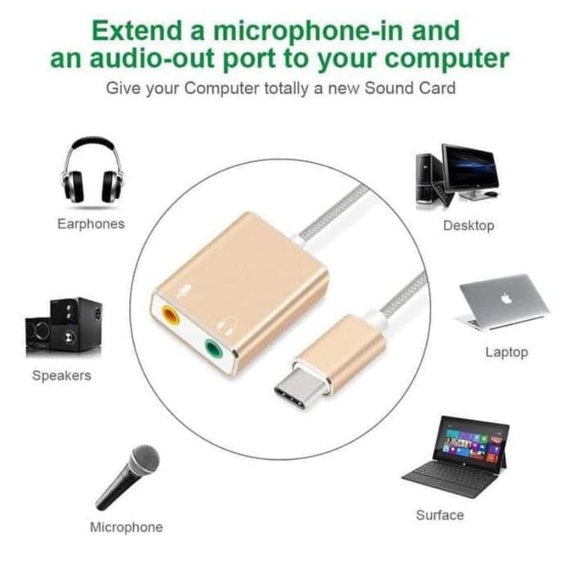 External USB Type C Soundcard 7.1 Audio 3.5mm Aux &amp; Microphone - Sound Card USB C