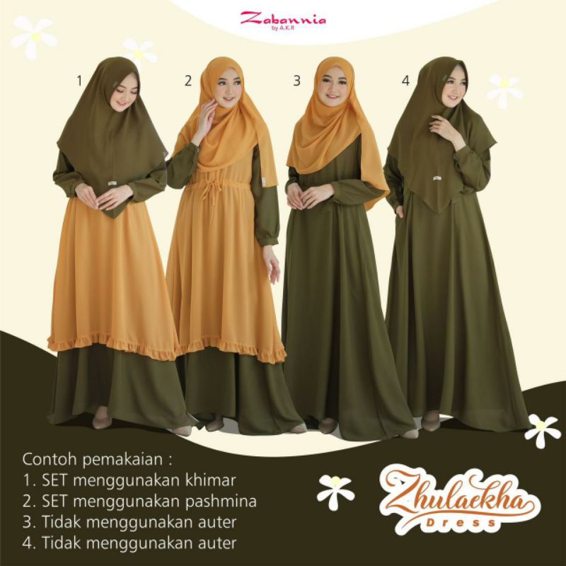 Zhulaekha dress/ By Zabannia / 4 in 1 Style/Set Syari Original Zabannia/ Buy 1 Get 4/Gratis