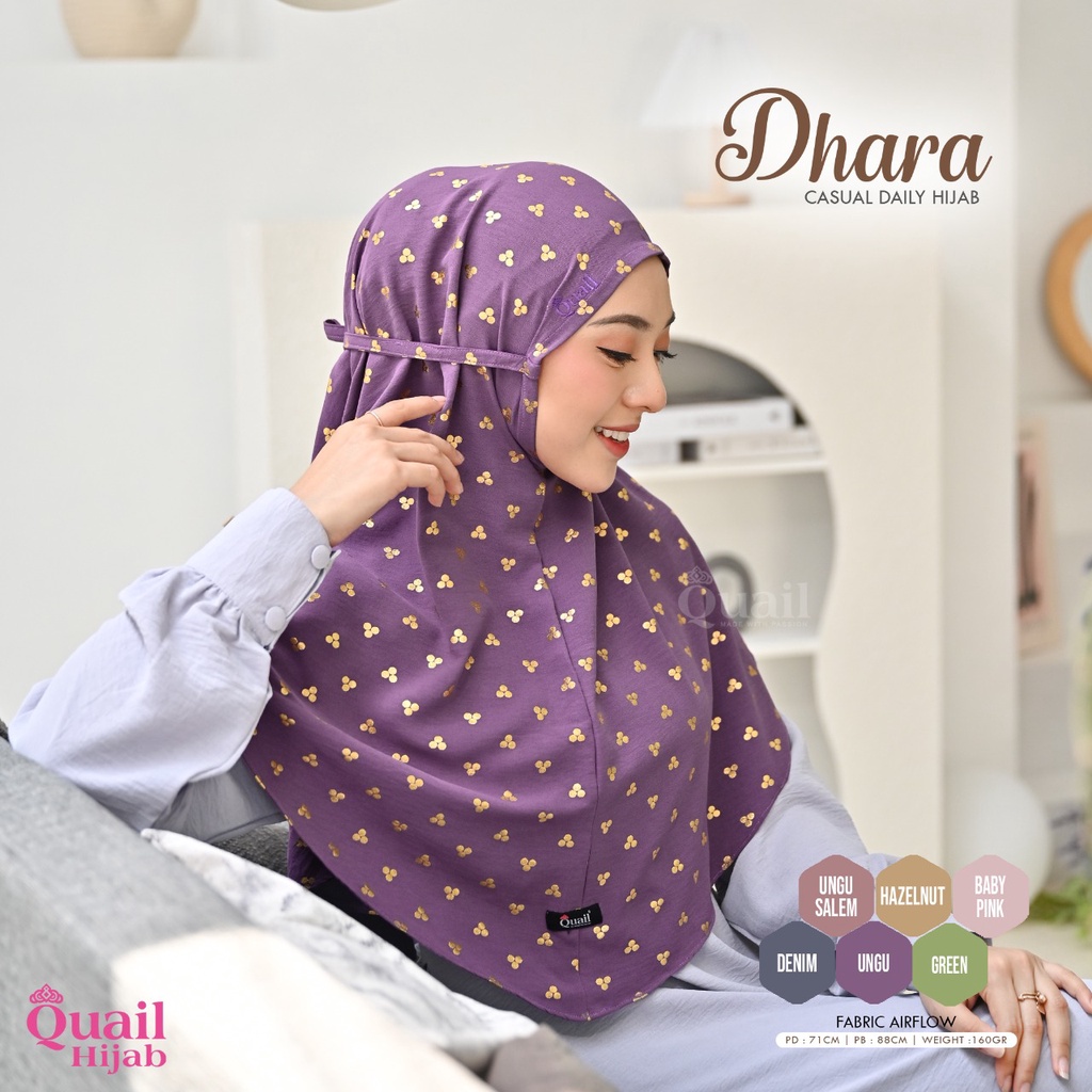 Jilbab DHARA Quail Hijab Original Instan Airflow Motif Premium Terbaru COD Distributor Resmi