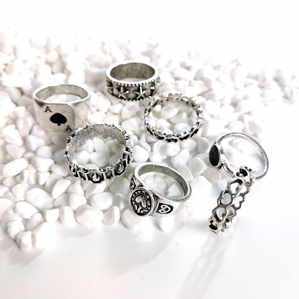 REBUY Rebuy Irregular Ring Cool Personality Heart Spades A Lebar Paduan Pria Jari Cincin