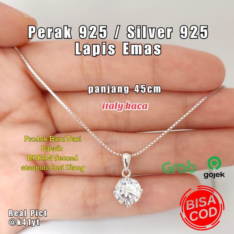 Kalung Wanita Perak Asli 925 Lapis Mas putih Kalung Permata satu Kalung Perak 925 Lapis Mas Putih