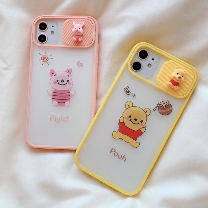 Ponsel Casing Piggy dan Pooh Lensa jendela geser iPhone 12 mini 12pro 12pro max 7 plus iPhone 6splus case iPhone 8plus Max penutup ponsel