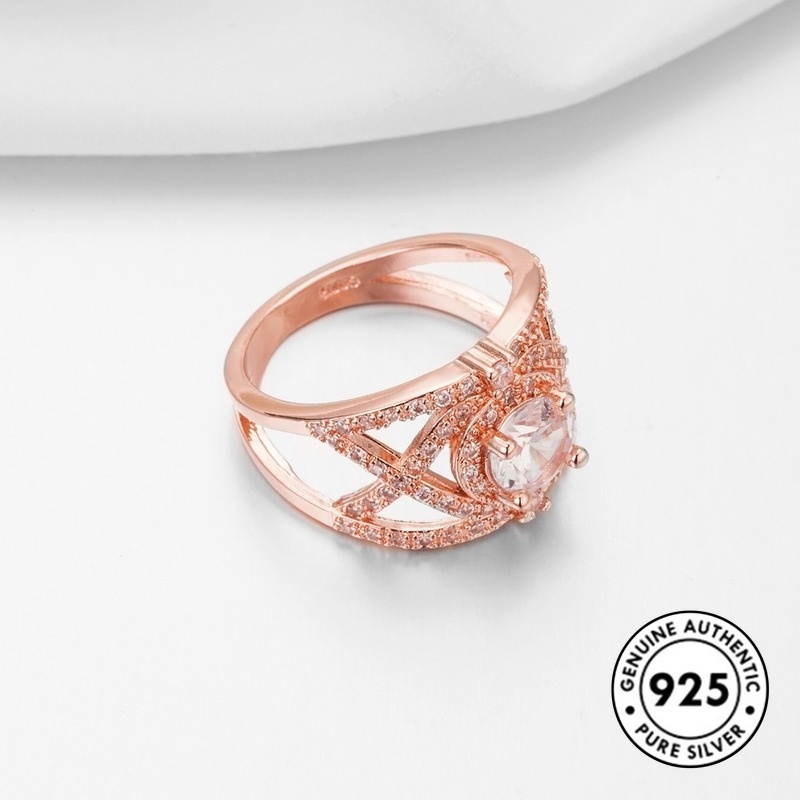 Cincin Berlian Mewah Bahan 925 Sterling Silver Warna Rose Gold