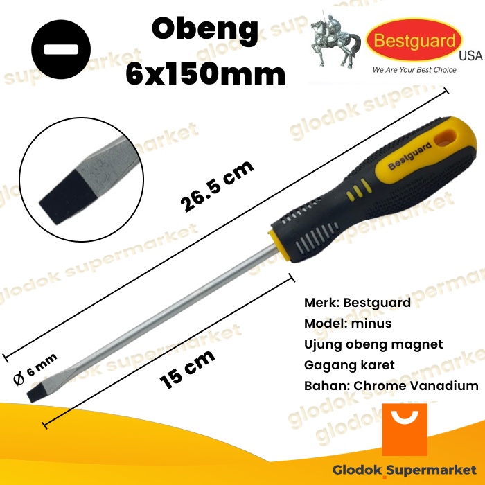 Obeng Minus 6 inch Bestguard Diameter 6mm Panjang Besi 15cm Magnet C402