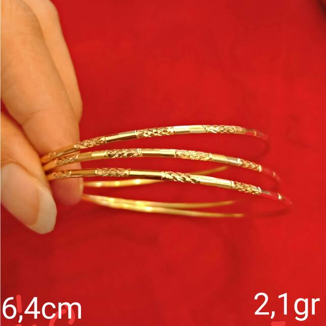 Gelang tangan anak dan dewasa emas asli kadar 700 70% 22 bangle gold ukir keroncong kuning putih cantik ringan