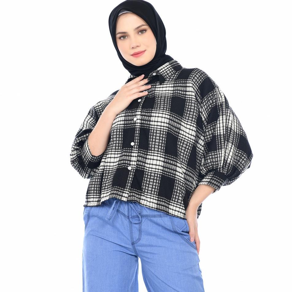 [KODE 9568] Mybamus Beth Batwing Shirt - Kemeja Jumbo Flanel - Atasan Wanita Kotak- kotak - Blouse T