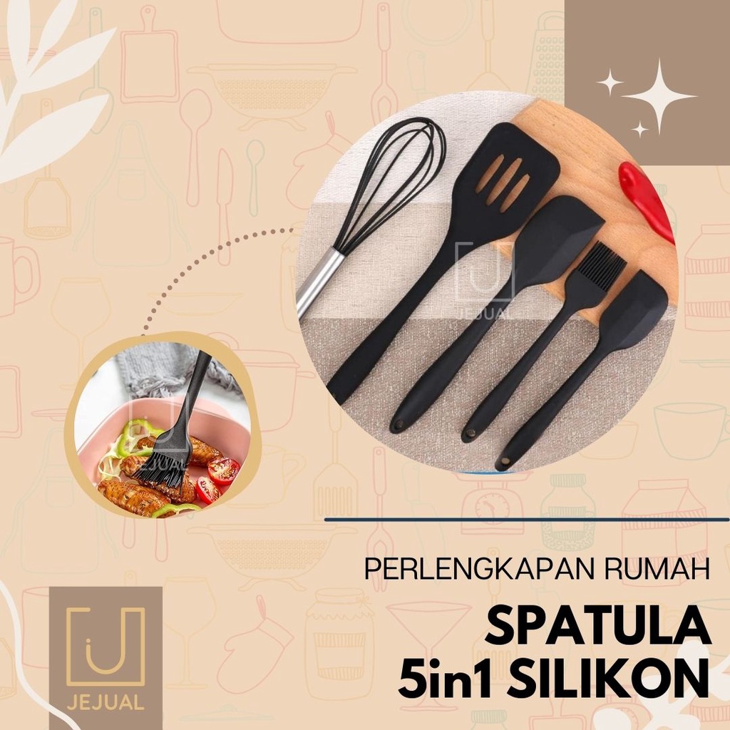 SPATULA SET 5in1 Alat Masak 5 in 1 Silikon Serok/Sutil/Sotil/Spantula Bahan Pastik Silicone Tahan Pa